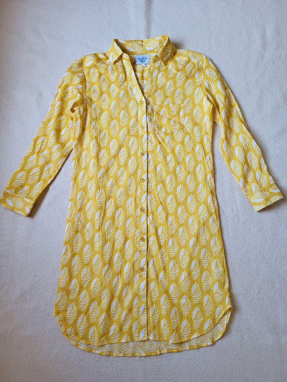 Yellow Cotton Shirt Dress Women's Size XS Floral Long-sleeved HIHO Tortola BVI